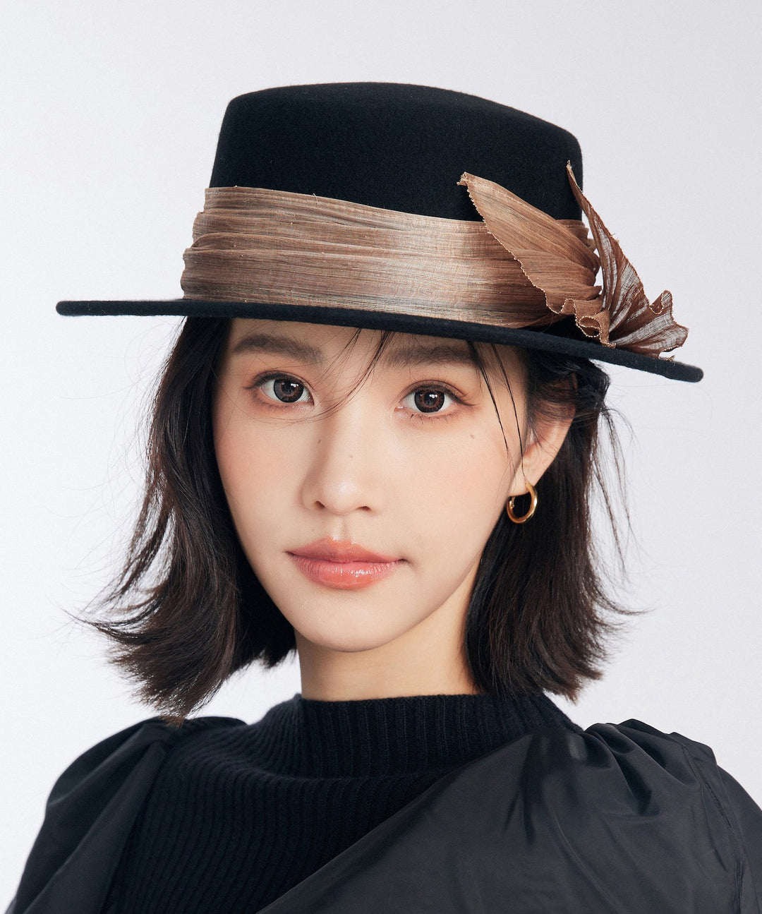 Stylish Classy Black Decorated Versatile Woolen Cloche Hat