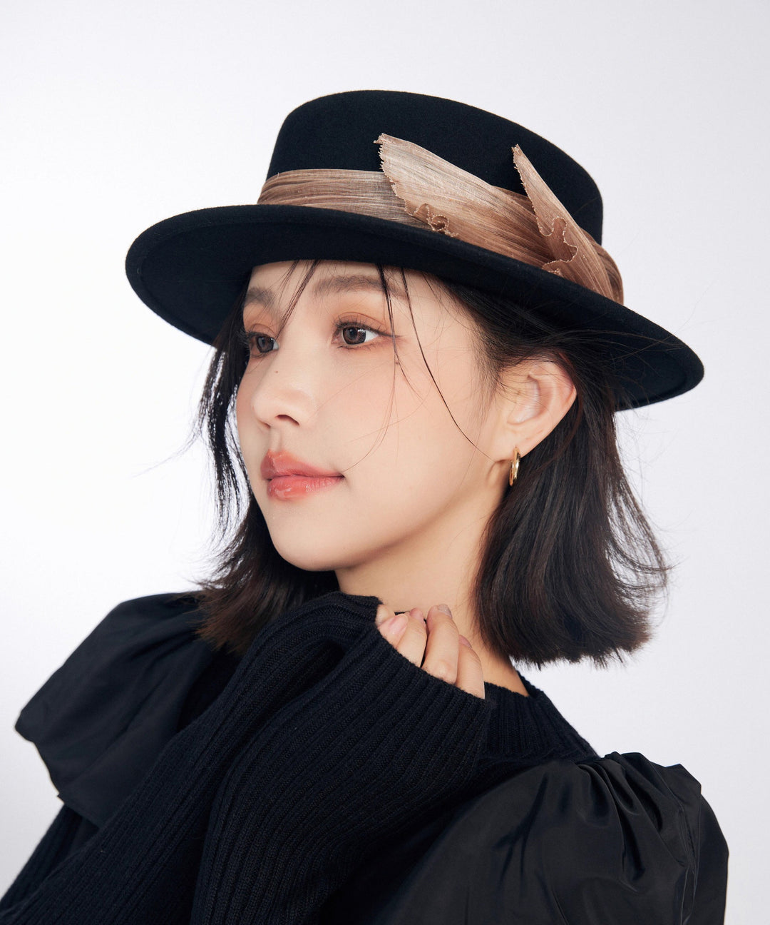 Stylish Classy Black Decorated Versatile Woolen Cloche Hat