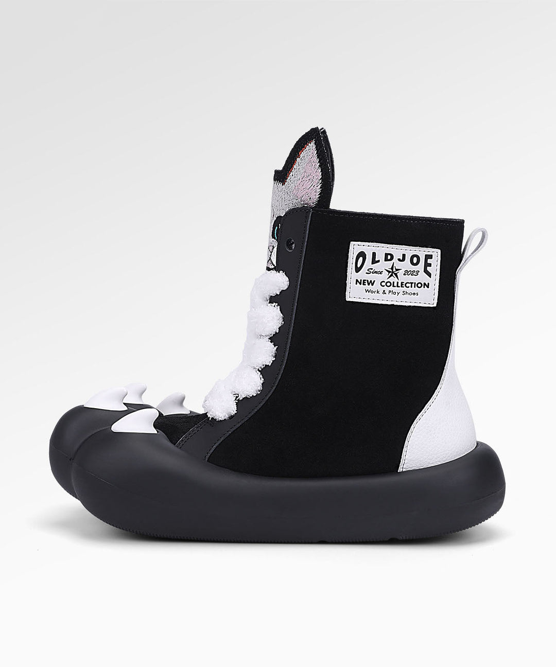 Stylish Coffee Lace Up Splicing Cartoon Platform Boots