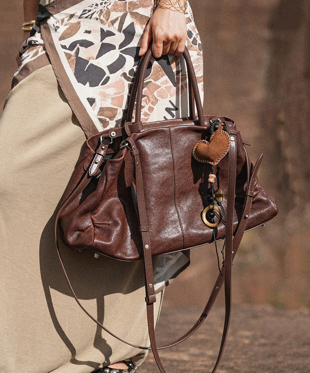 Stylish Coffee Large Capacity Calf Leather CrossBody Handbag