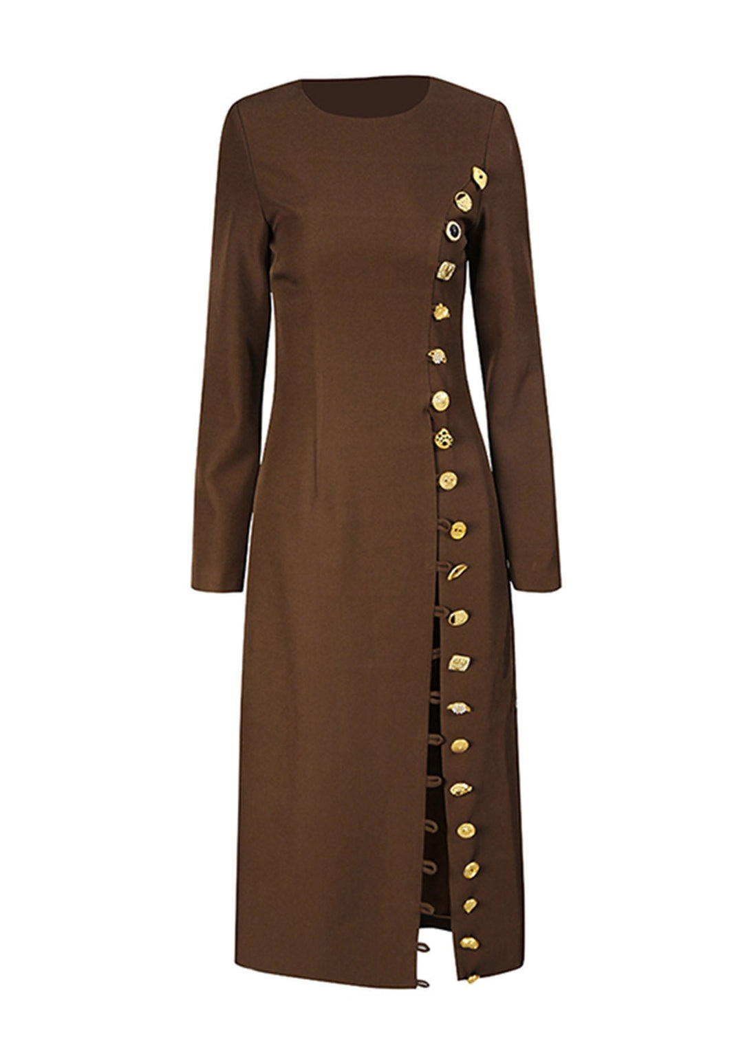 Stylish Coffee O-Neck Button Cotton Long Coats Fall