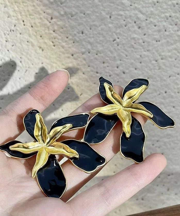 Stylish Colorblock Copper Overgild Enamel Floral Stud Earrings - Omychic