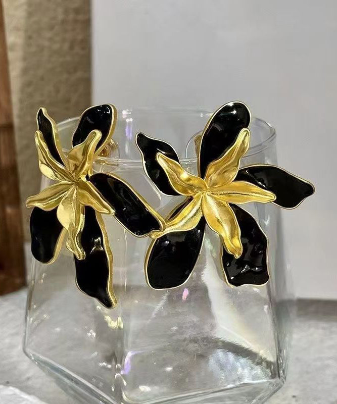 Stylish Colorblock Copper Overgild Enamel Floral Stud Earrings - Omychic