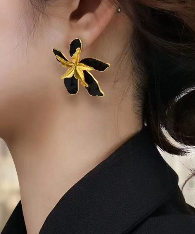 Stylish Colorblock Copper Overgild Enamel Floral Stud Earrings - Omychic