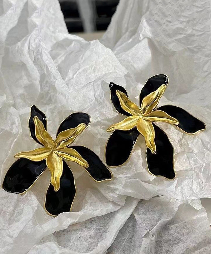 Stylish Colorblock Copper Overgild Enamel Floral Stud Earrings - Omychic
