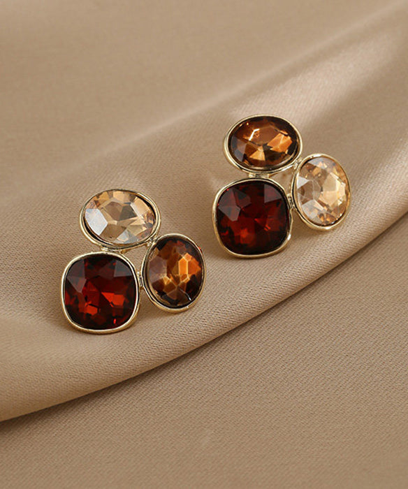 Stylish Colorblock Gem Stone Copper Stud Earrings