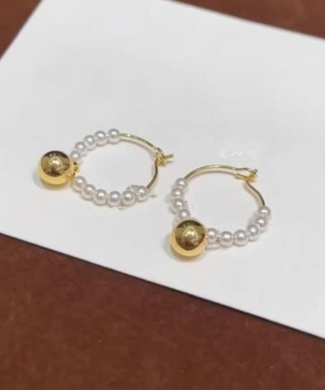 Stylish Colorblock Metal Pearl Beading Hoop Earrings