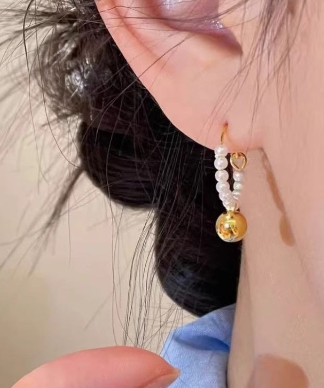 Stylish Colorblock Metal Pearl Beading Hoop Earrings