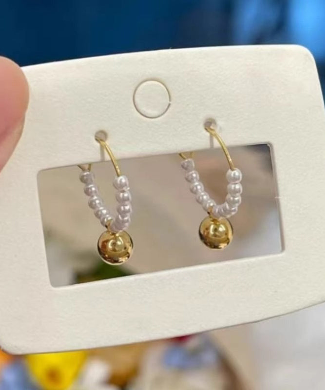 Stylish Colorblock Metal Pearl Beading Hoop Earrings