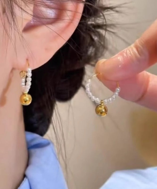 Stylish Colorblock Metal Pearl Beading Hoop Earrings