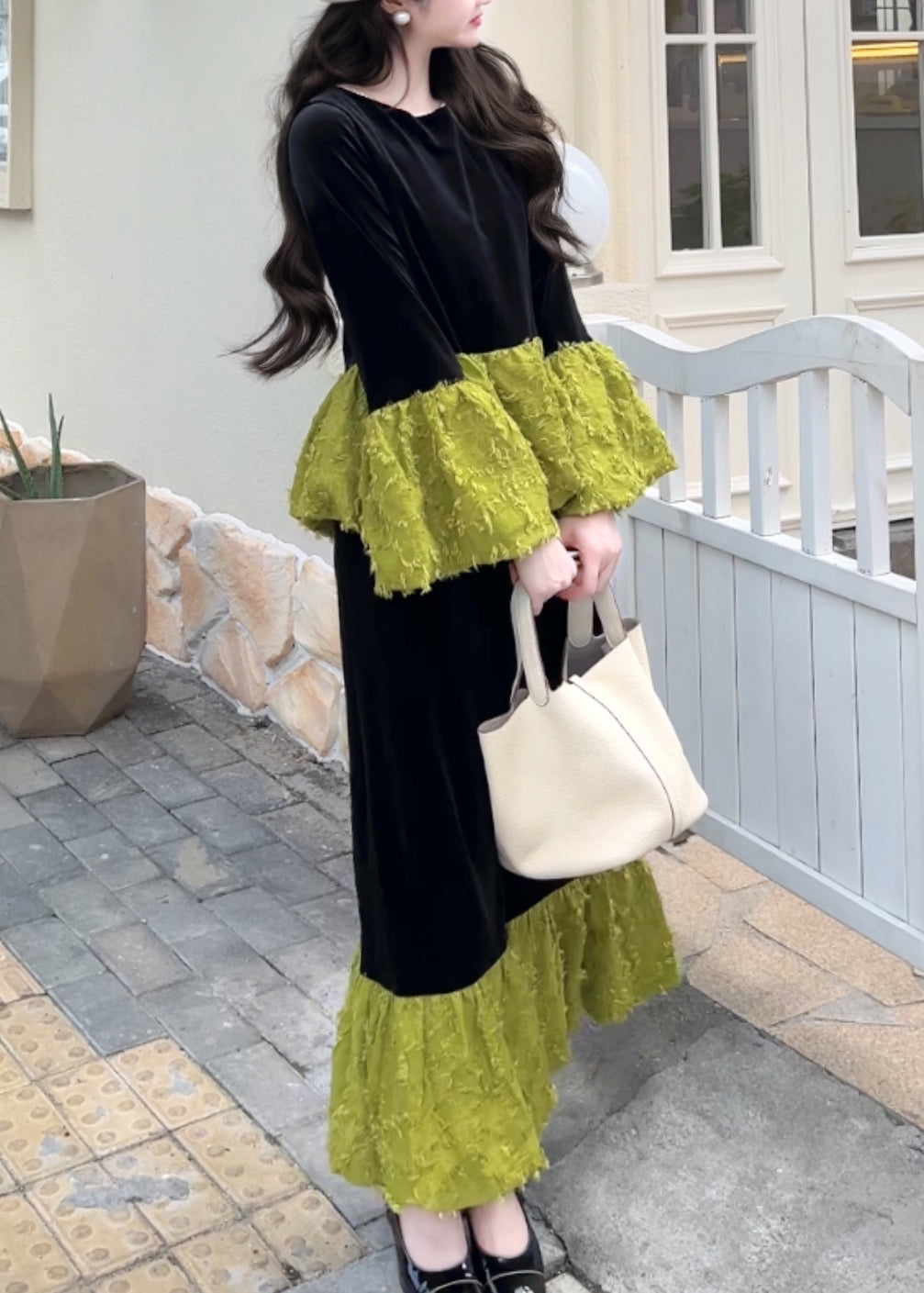 Stylish Colorblock O Neck Patchwork Velvet Two Pieces Set Fall