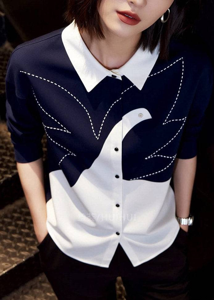 Stylish Colorblock Peter Pan Collar Button Shirt Spring
