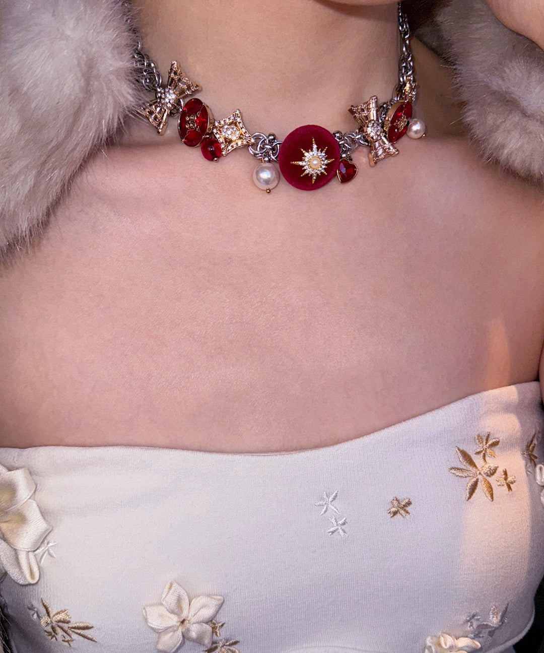 Stylish Colorblock Stainless Steel Zircon Snowflake Necklace - Omychic