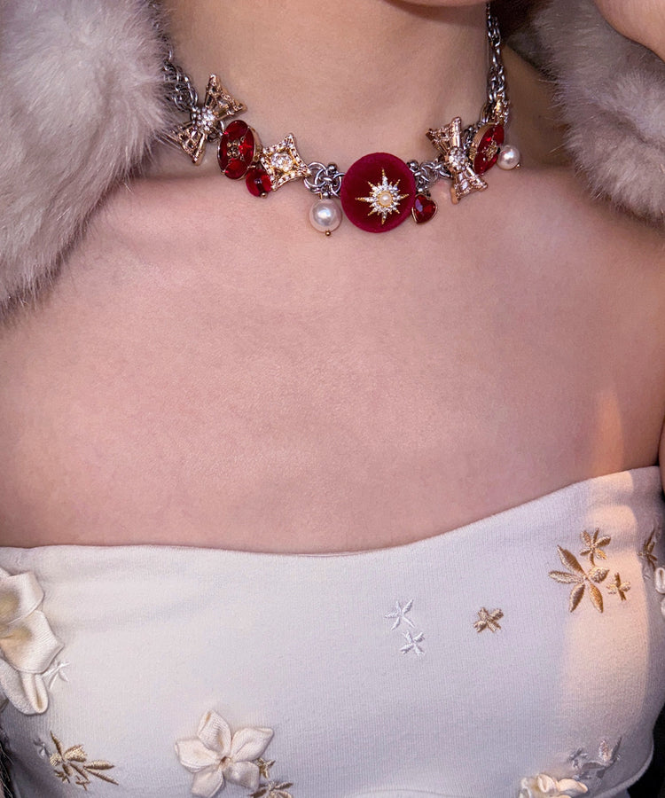 Stylish Colorblock Stainless Steel Zircon Snowflake Necklace - Omychic