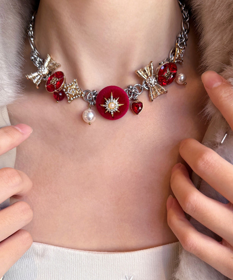 Stylish Colorblock Stainless Steel Zircon Snowflake Necklace - Omychic