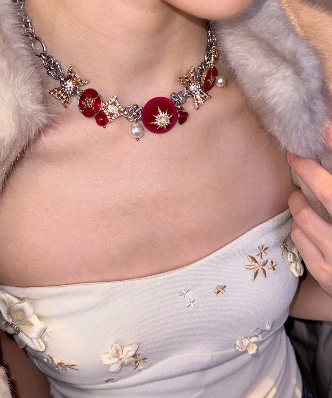 Stylish Colorblock Stainless Steel Zircon Snowflake Necklace - Omychic