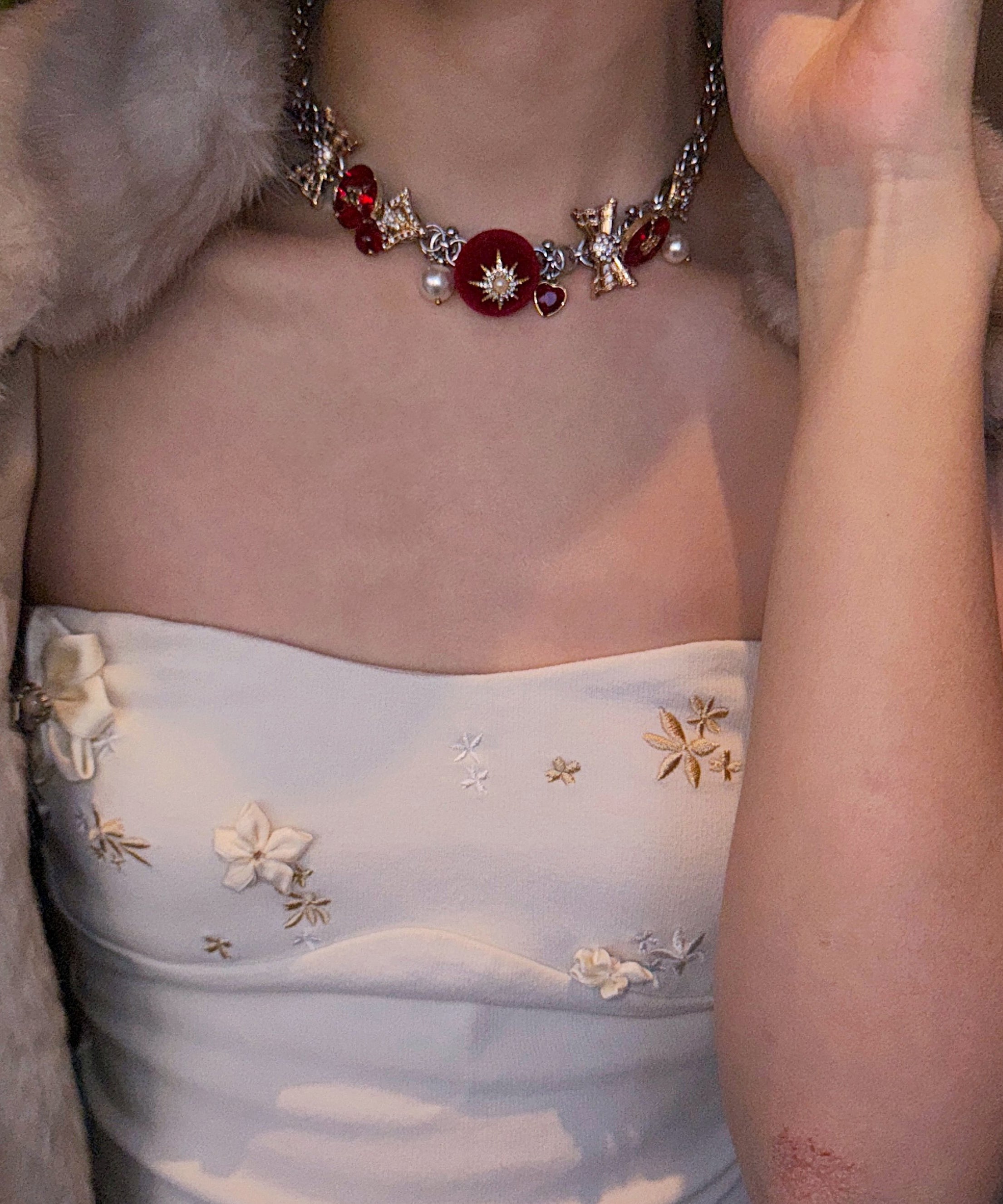 Stylish Colorblock Stainless Steel Zircon Snowflake Necklace - Omychic