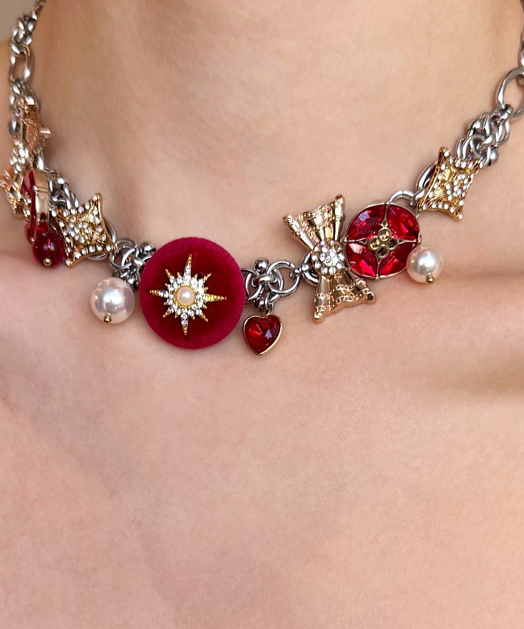 Stylish Colorblock Stainless Steel Zircon Snowflake Necklace - Omychic