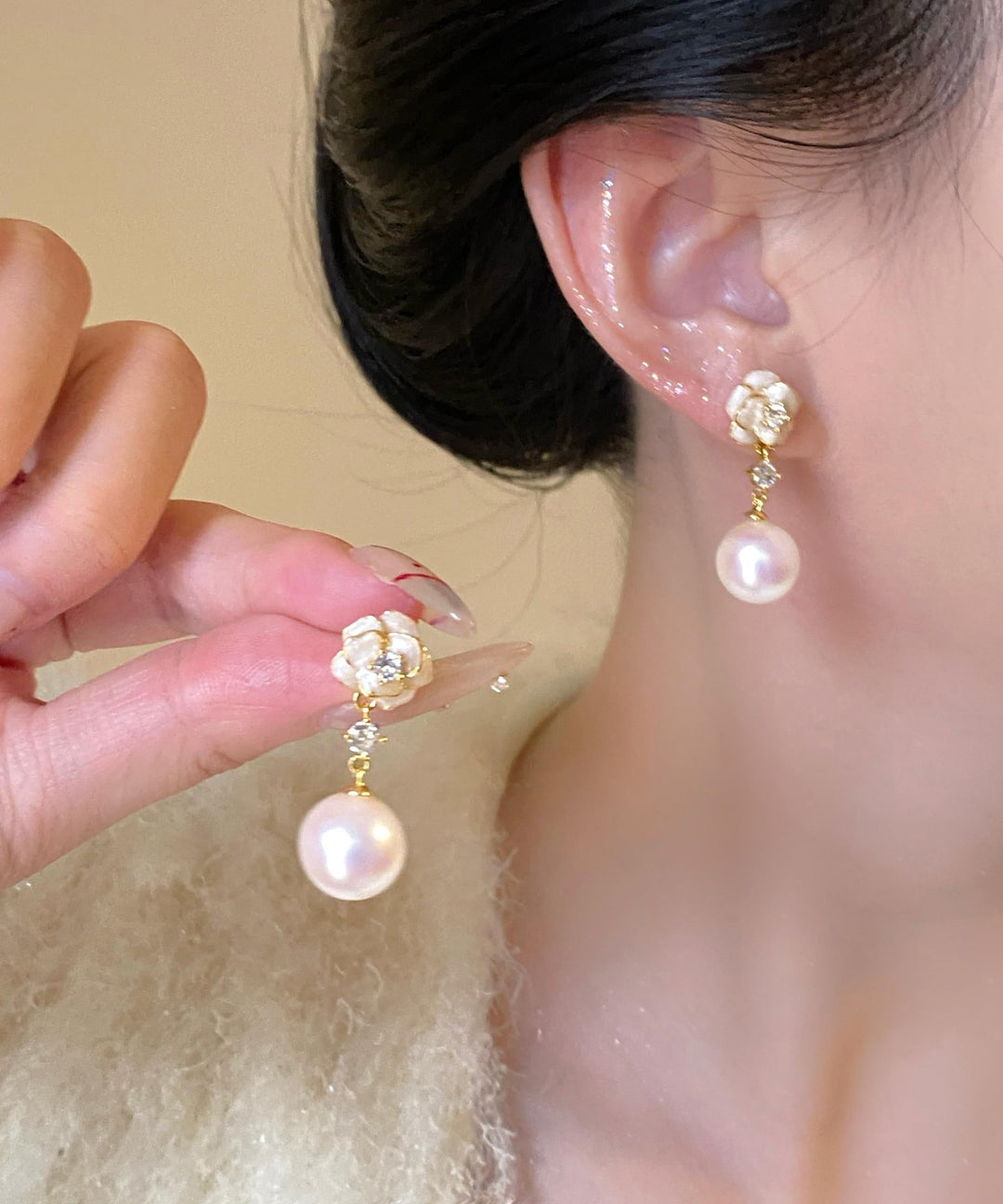 Stylish Copper Overgild Zircon Pearl Floral Drop Earrings