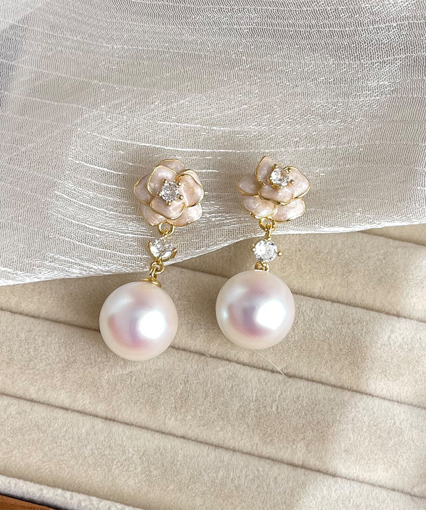Stylish Copper Overgild Zircon Pearl Floral Drop Earrings