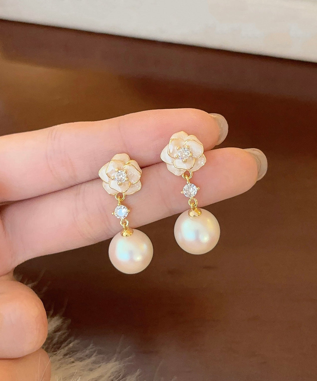 Stylish Copper Overgild Zircon Pearl Floral Drop Earrings