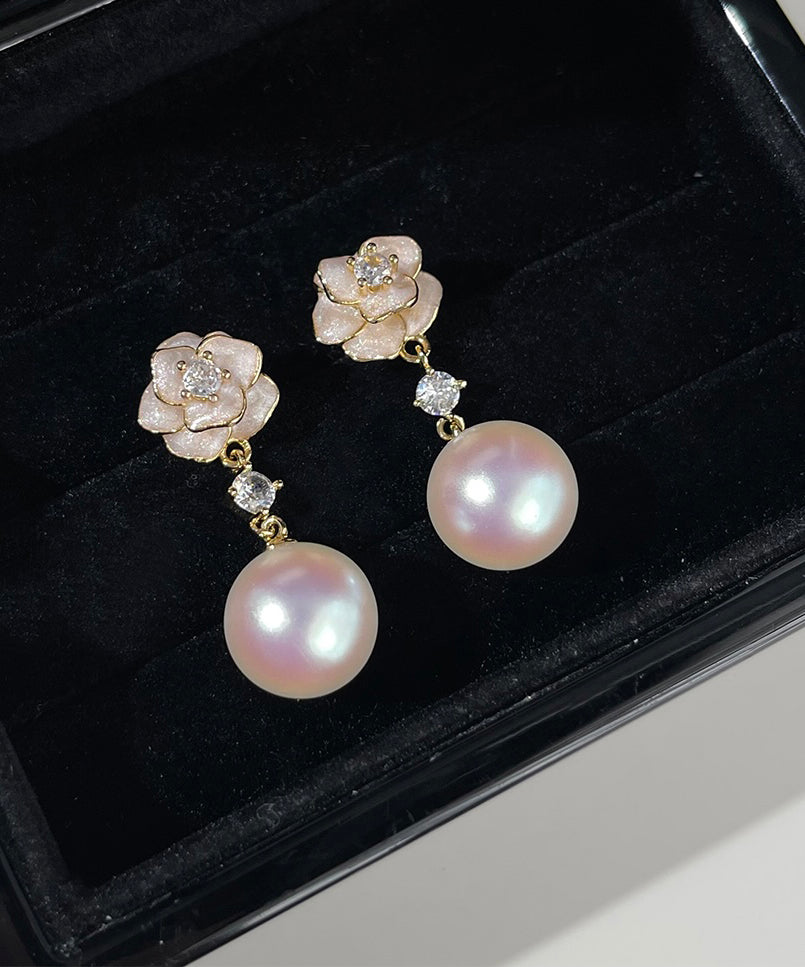 Stylish Copper Overgild Zircon Pearl Floral Drop Earrings