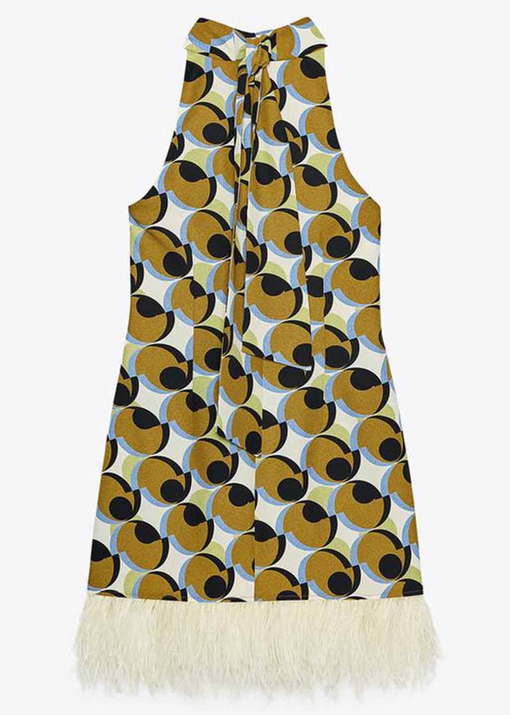 Stylish Geometric Print Tassel Patchwork Cotton Mid Dress Sleeveless