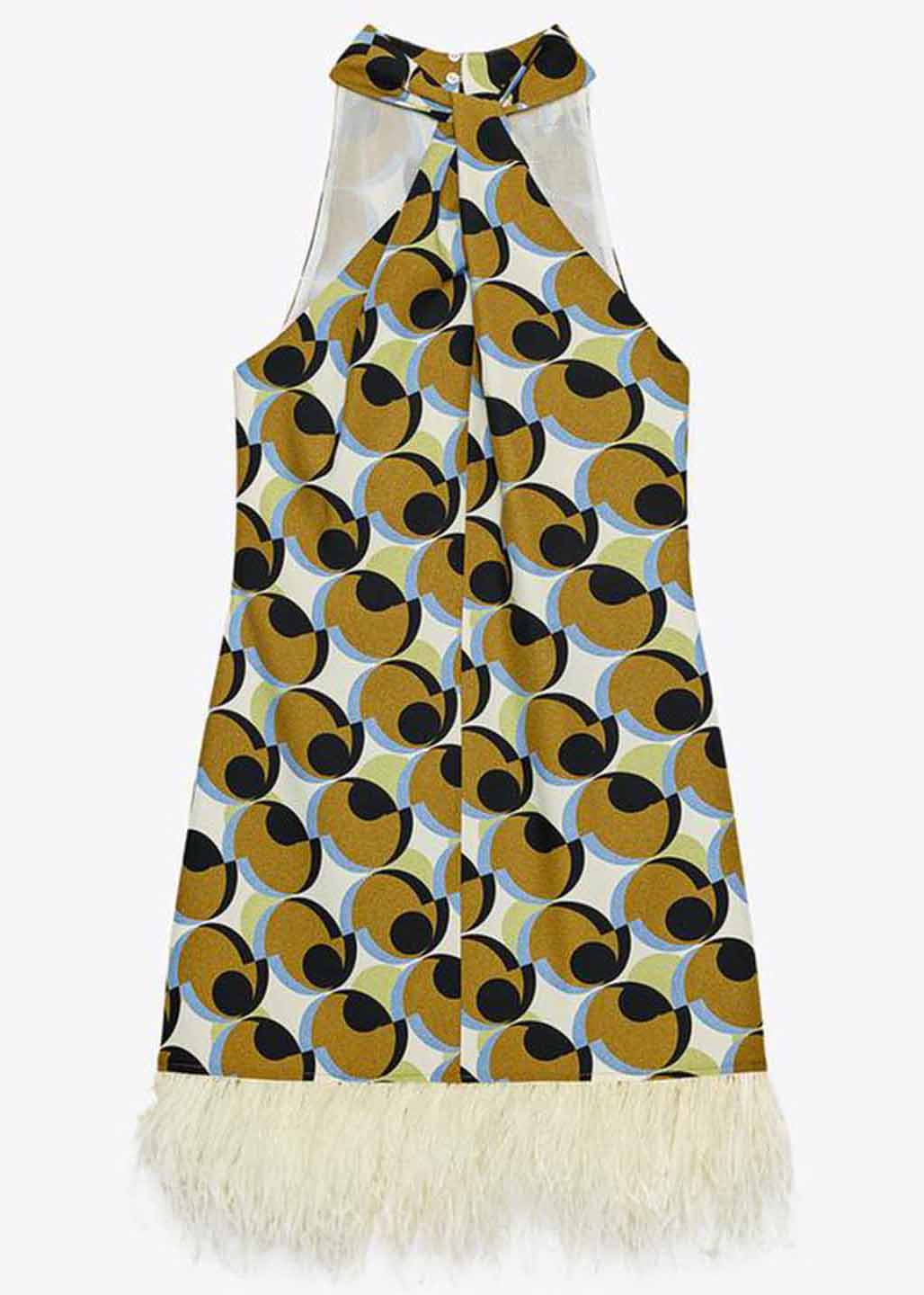 Stylish Geometric Print Tassel Patchwork Cotton Mid Dress Sleeveless