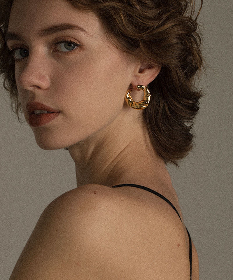 Stylish Gold Alloy Asymmetrical Croissant Hoop Earrings
