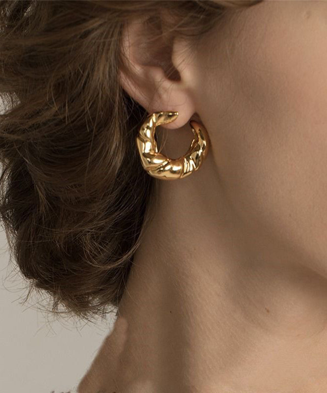 Stylish Gold Alloy Asymmetrical Croissant Hoop Earrings
