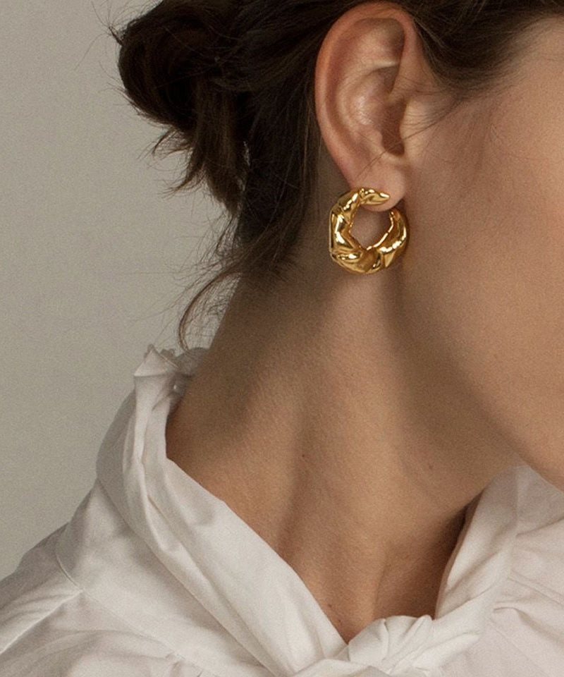 Stylish Gold Alloy Asymmetrical Croissant Hoop Earrings