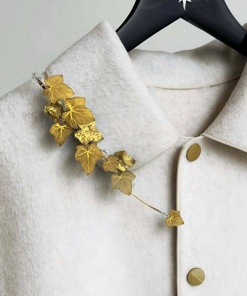 Stylish Gold Alloy Leaf Tassel Brooches