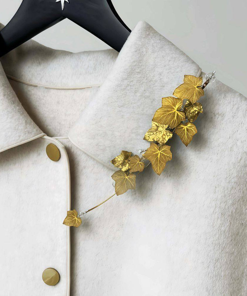 Stylish Gold Alloy Leaf Tassel Brooches