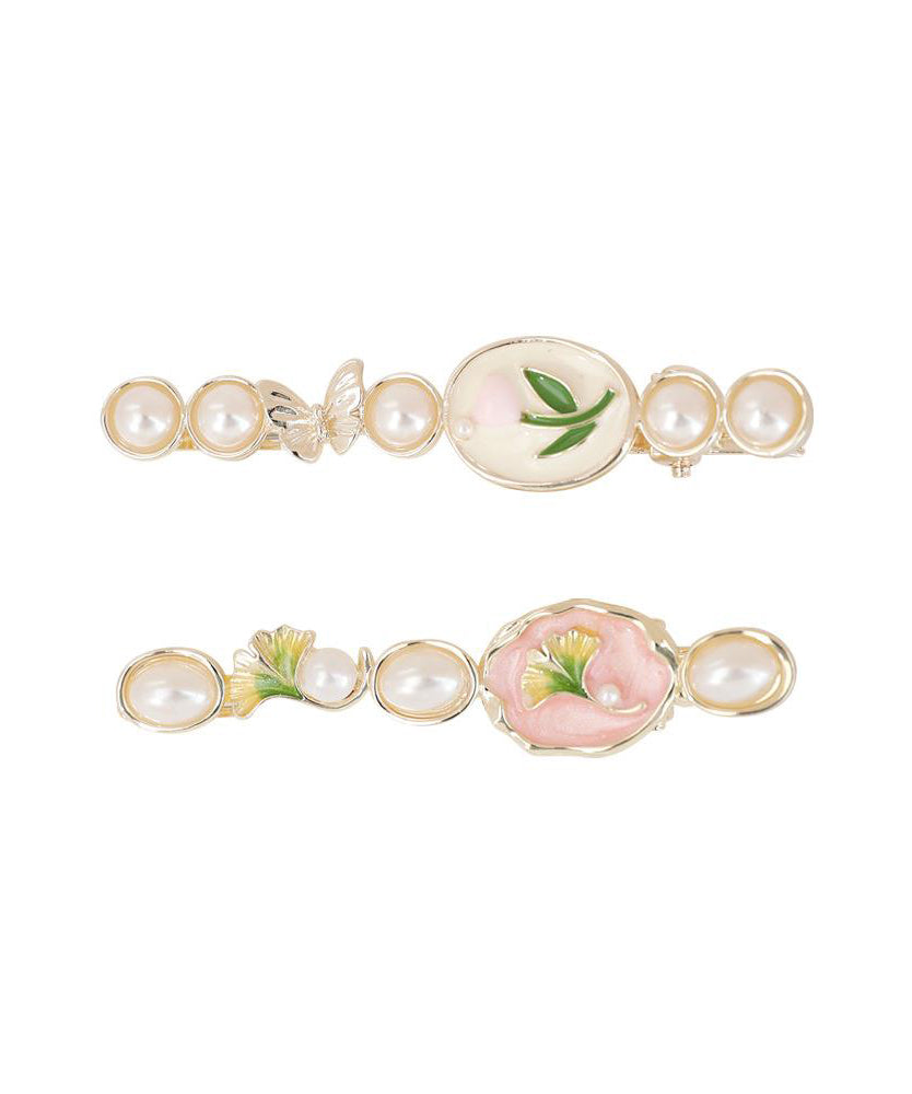 Stylish Gold Alloy Pearl Drip Glaze Tulip Hairpin