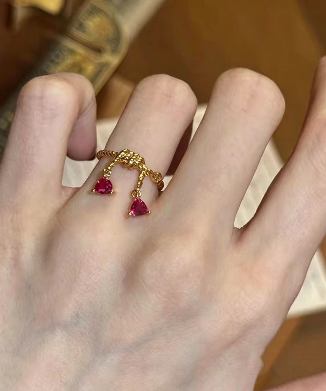 Stylish Gold Alloy Triangle Zircon Tassel Rings
