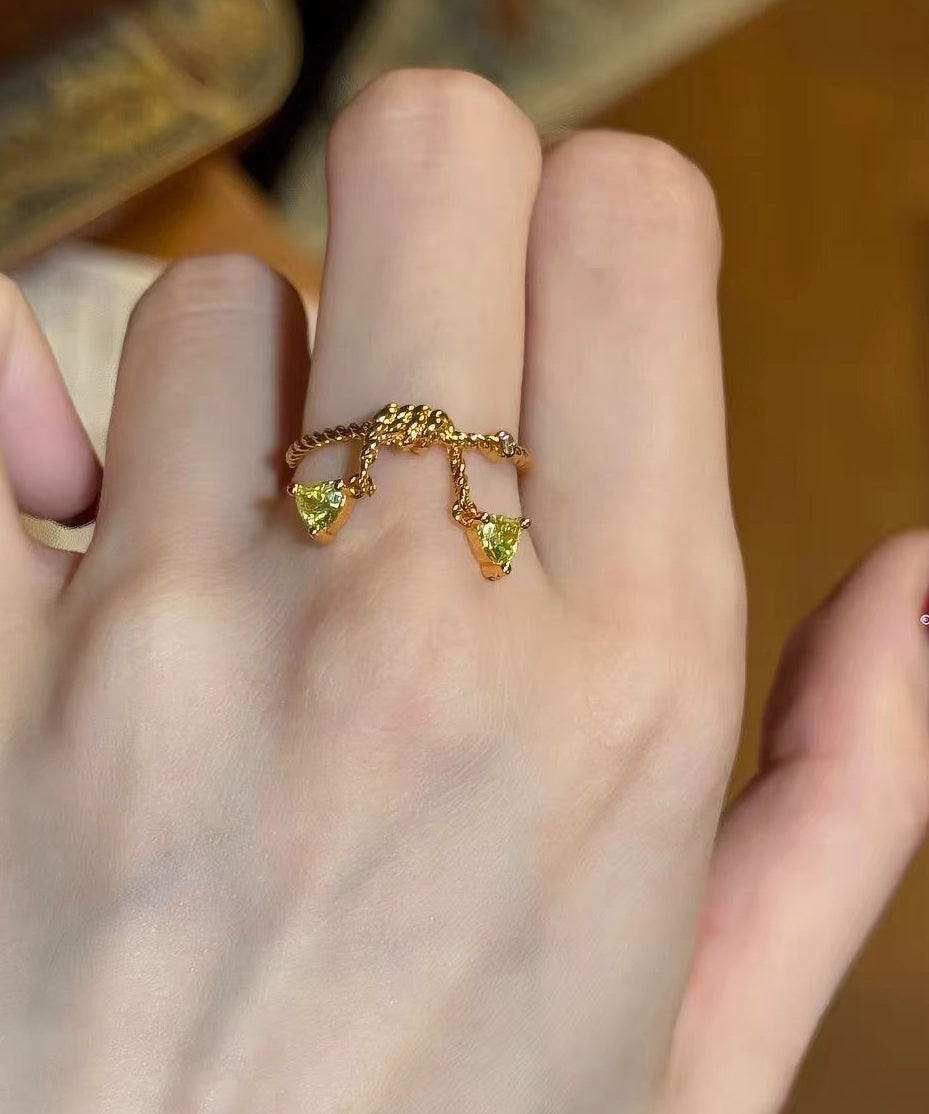 Stylish Gold Alloy Triangle Zircon Tassel Rings