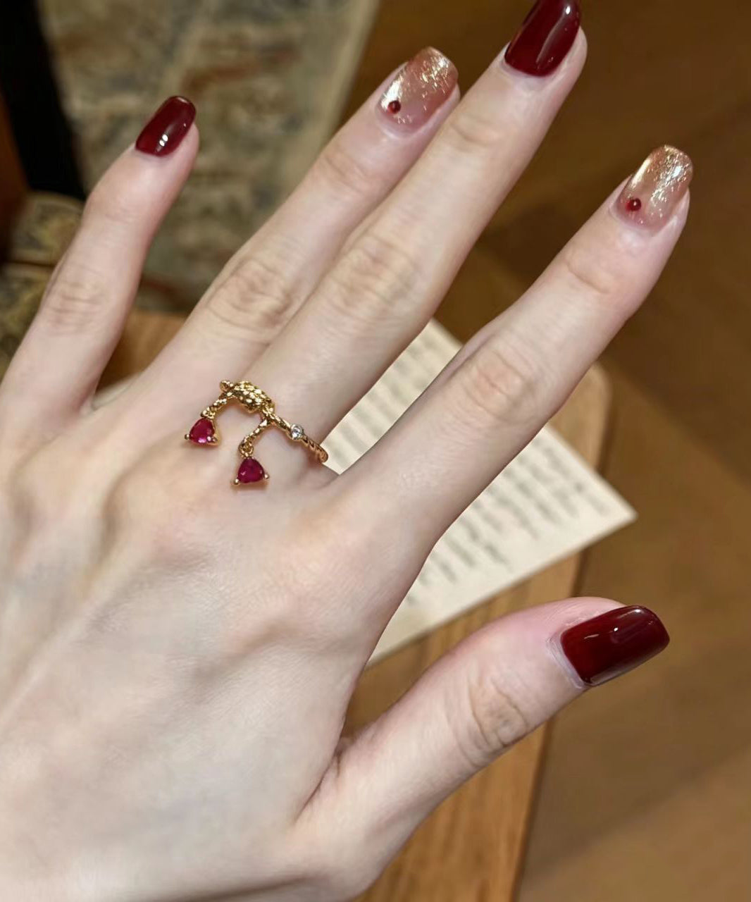Stylish Gold Alloy Triangle Zircon Tassel Rings
