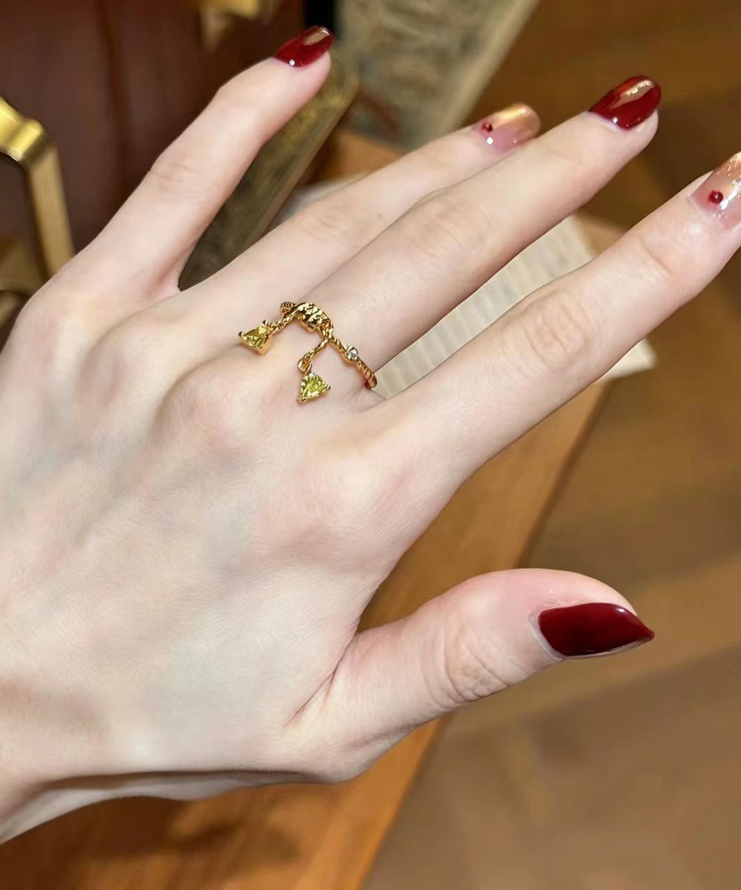 Stylish Gold Alloy Triangle Zircon Tassel Rings