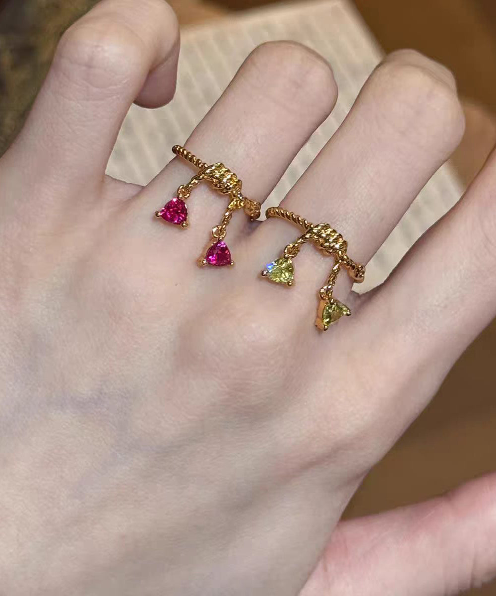 Stylish Gold Alloy Triangle Zircon Tassel Rings