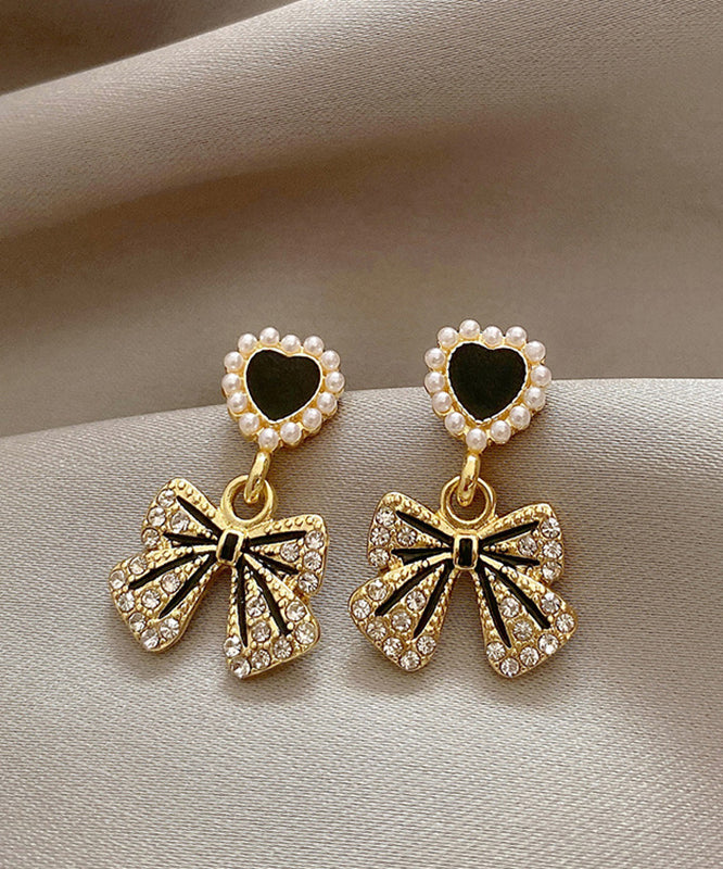 Stylish Gold Alloy Zircon Pearl Drop Glaze Love Butterfly Drop Earrings