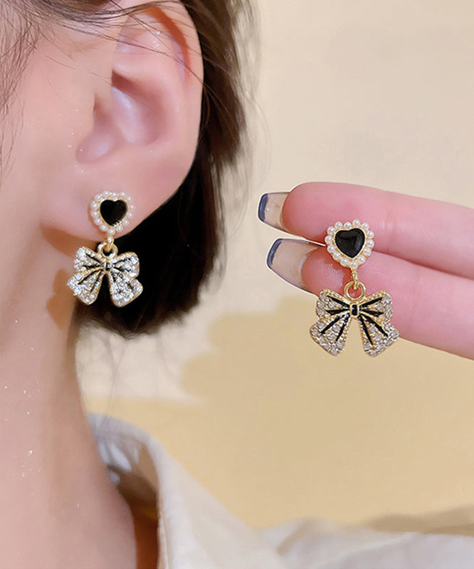Stylish Gold Alloy Zircon Pearl Drop Glaze Love Butterfly Drop Earrings