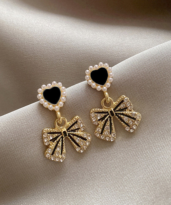 Stylish Gold Alloy Zircon Pearl Drop Glaze Love Butterfly Drop Earrings