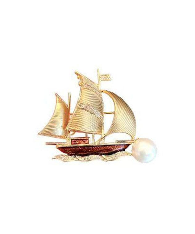 Stylish Gold Alloy Zircon Pearl Smooth Sailing Brooches