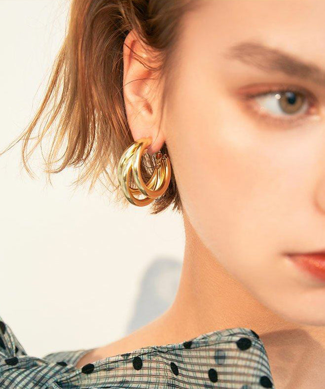 Stylish Gold C Shaped Three Laps Design Gold Plated Stud Earrings