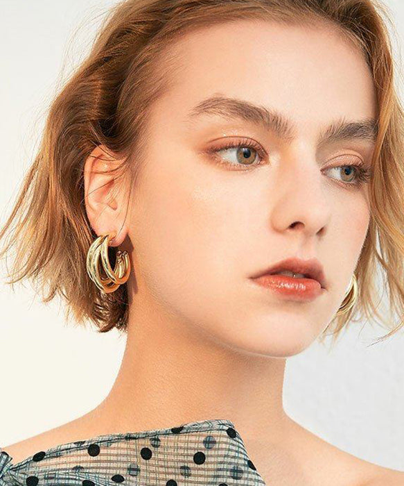 Stylish Gold C Shaped Three Laps Design Gold Plated Stud Earrings