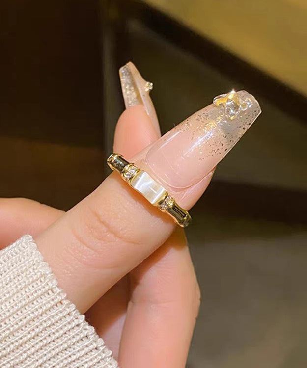 Stylish Gold Cat's Eeye Chalcedony Bamboo Joint Gold Plated Open Mouth Rings - Omychic