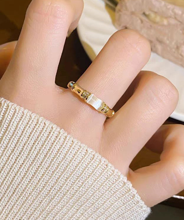 Stylish Gold Cat's Eeye Chalcedony Bamboo Joint Gold Plated Open Mouth Rings - Omychic