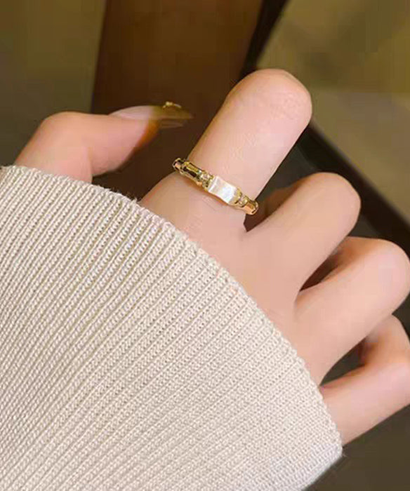 Stylish Gold Cat's Eeye Chalcedony Bamboo Joint Gold Plated Open Mouth Rings - Omychic