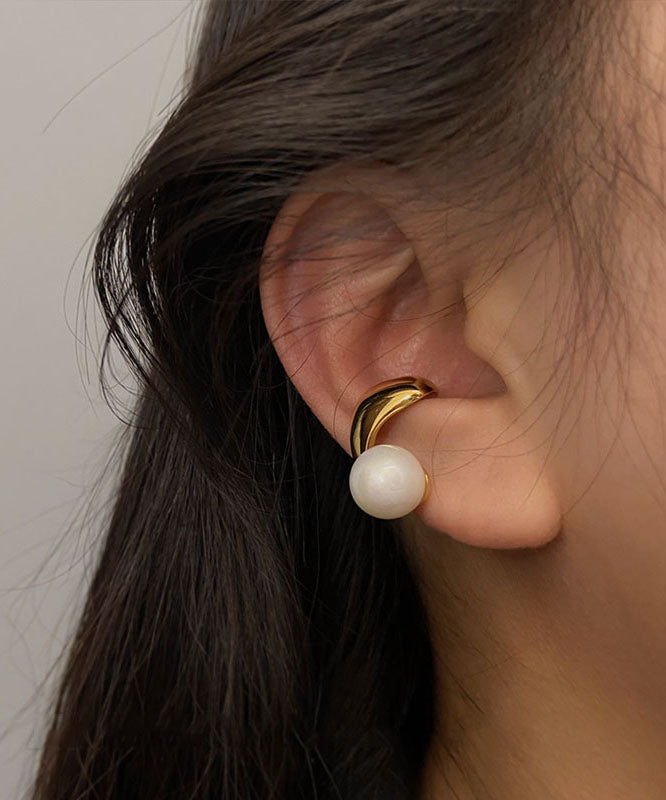 Stylish Gold Copper Alloy Pearl Hoop Earrings