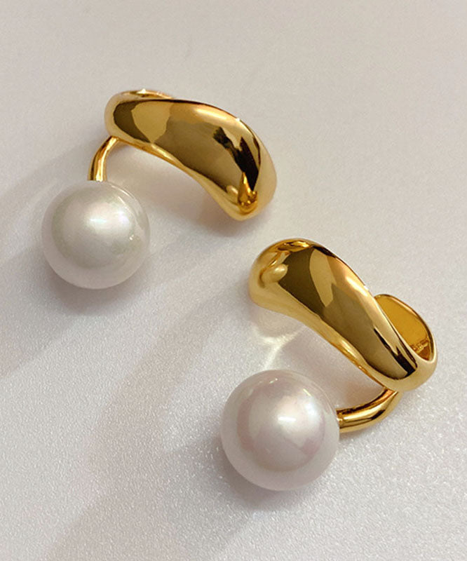 Stylish Gold Copper Alloy Pearl Hoop Earrings